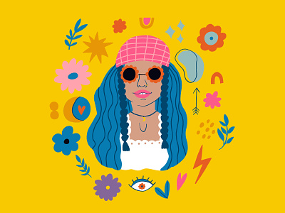 Hippie poster bech boho card design flower girl hippie illustration love peace poster summer summer vibes ukraine vector war