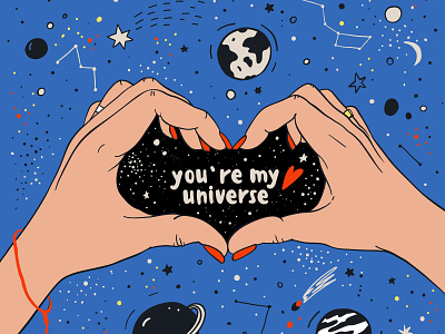You`re my universy doodle hand lettering love space universe