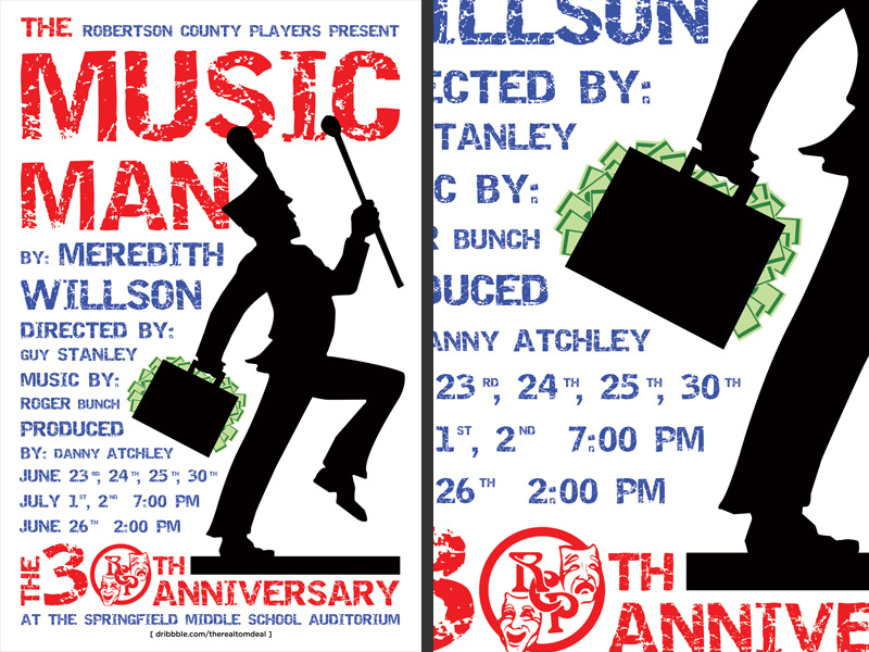 The Music Man Poster theatre music flat poster branding logo vector typography illustration design art