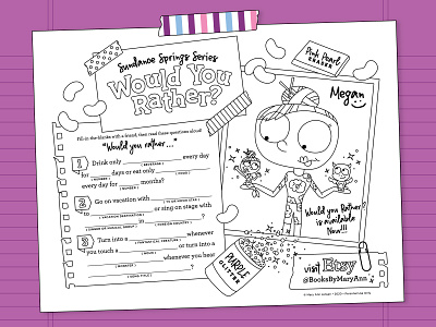 "Would You Rather?" Coloring & Activity Pages book character clean coloring book coloring page curtrjensen doodle dragon glitter jelly beans madlib mermaid quiz sleepover washi tape word search