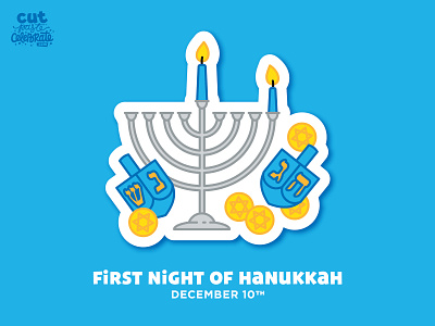 First Night of Hanukkah - December 10 candle celebration cute dreidel festival of light gelt hanukkah illustration menorah