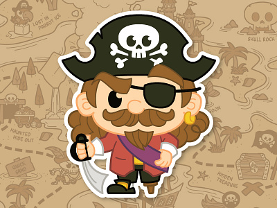 Pegleg Pete character design chibi crossbones cute eye patch party pirate scrapbook skull sticker treasure map