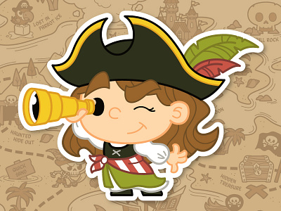 Suzie Shipwreck character design chibi cute party pirate scrapbook sticker telescope treasure map