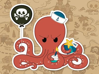 Barnacle Bill balloon birthday character design chibi cupcake cute octopus party pirate scrapbook starfish sticker