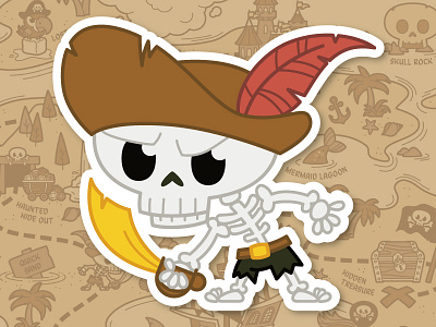 Deadman O'Malley character design chibi cute feather party pirate scrapbook skeleton skull sticker sword zombie