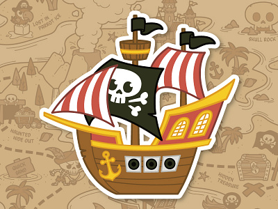 Jolly Roger anchor character design chibi crows nest cute party pirate pirate ship sails scrapbook ship sticker