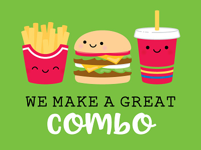 We make a great COMBO burger cheeseburger combo meal fastfood french fry fries icon kawaii pun punny puns soda