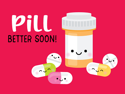PILL better soon aspirin capsule doodlebug kawaii medicine prescription prescription drugs pun punny puns