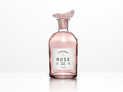 Rose Skin Tonic Branding and Packaging Design bottle branding design glass label organic packaging pink quartz rose scent skin stopper toner typography