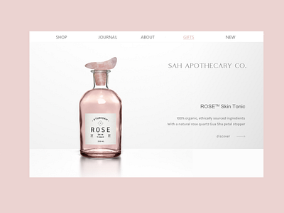 Rose Skin Tonic Landing Page bottle branding design glass label landing page organic packaging pink ui web design