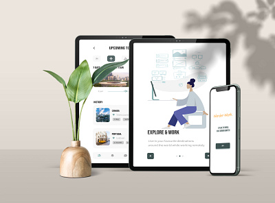 Wander-Work: An app for digital nomads adobe app design branding browse coworking design digital nomad figma filters graphic design illustration illustrator invision logo maps sketch travel ui vector work