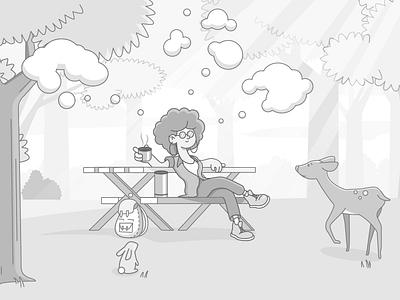 Free of Mind - Set your thoughts free character design deer forrest girl illustration rabbit relaxing thoughts ui