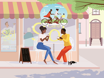 Planning Tandem Vacation bike character design coffee coffeeshop illustration spring summer tandem bike vacation