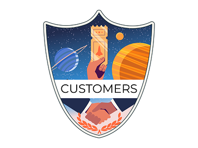 Startup - Customer agreement branding cusomers customer handshake illustration infographic planet relations shuttle space spaceship stars ticket