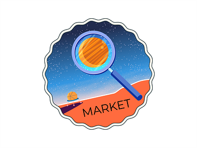 Startup - Market badge branding economy illustration infographic magnifying glass market moon landing planet red planet space