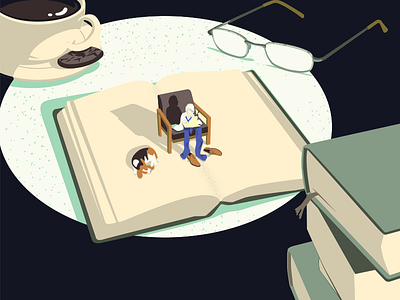 A Good Book Takes Me Back book child coffee cookie dog dream editorial glasses illustration illustrator memory reading