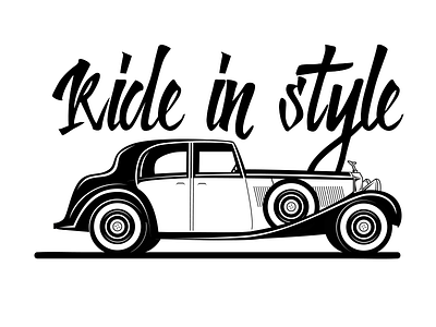 Ride in style black and white illustration ride ride in style rolls royce