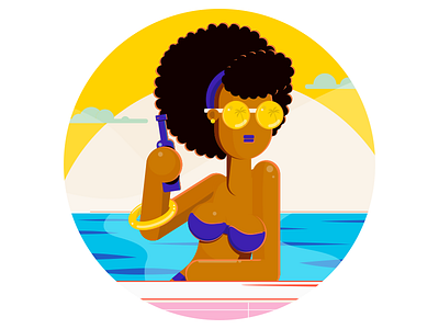 Girl At Pool afro beer girl illustrator infographic palmtrees pool style frame sunglasses vacation