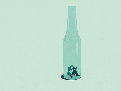 Trapped in the bottle v1.1 alcoholism beer drink editorial illustration man sitting trapped work time