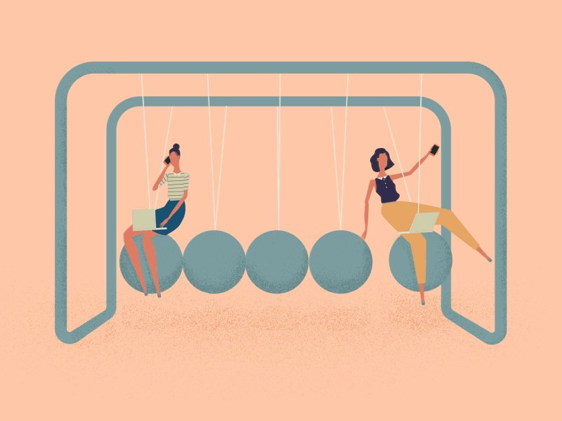 Interrupted At Work animated illustration cradle editorial interrupted interrupted at work newtons cradle office phone work working
