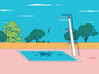 First Dive Of The Summer alone colourfull dive dive tower diving illustration pool summer