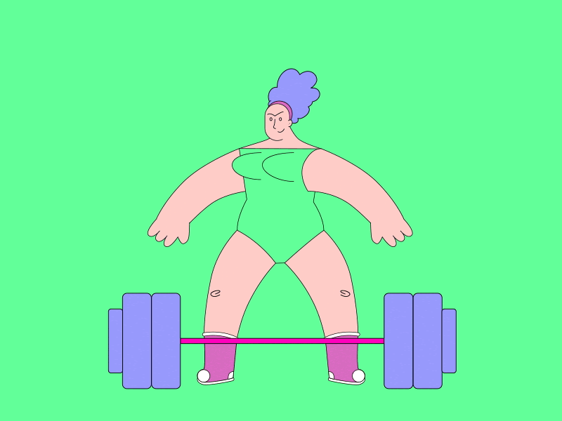 Strongwoman animation charachter design gym lifting wights powerfull strongwoman weights woman