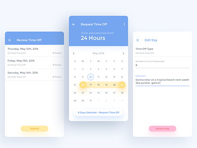 Time Off App Concept android calendar picker material material calendar material design montserrat text fields time off time off app ui ux
