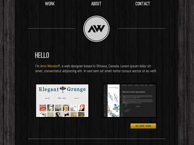Portfolio Site clean dark minimal ostrich sans portfolio web designer website wood yellow