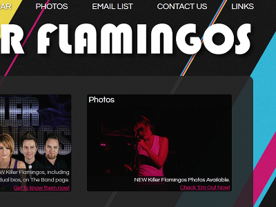 Killer Flamingos band cmyk css3 dark diagonal lines html5 questrial texture website