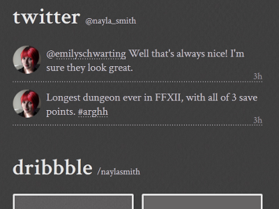 Twitter and Dribbble plugin crimson text css dribbble grey jquery plugin texture twitter web design