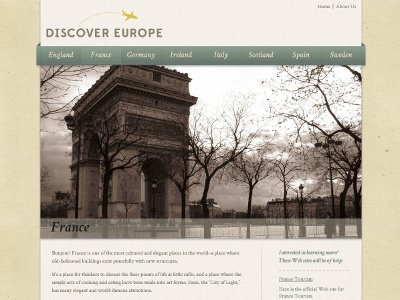Discover Europe crimson text css3 edmondsans photo ribbon texture travel website