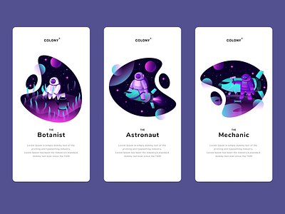 Colony app illustrations app art astronaut character design flat graphicdesign illustration simple space spaceship texture ui user experience ux vector web