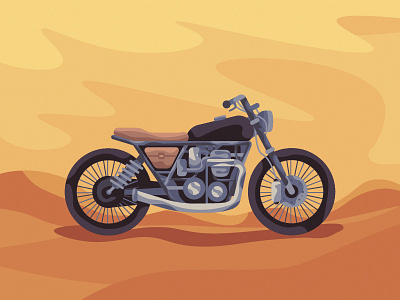 Cafe racer cafe daily desert flat illustration moto racer vector