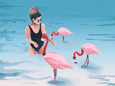 Curly and flamingos