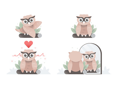 Owl Illustrations animal art branding character cute design flat graphic heart icon icons illustration logo owl simple texture ui ux vector web