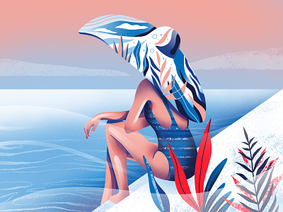 Summertime sadness branding character design flat girl icon illustration illustrator sea simple summer texture ui ux vector web