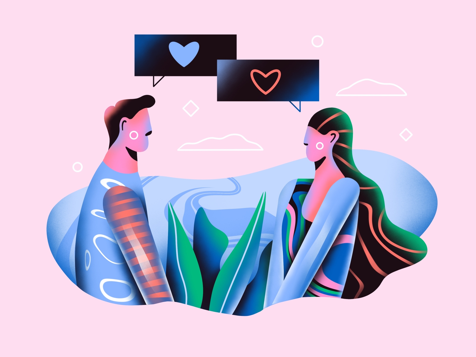 Love is in the air! lovers lovely couple love minimal icon art character simple ux ui flat texture design vector illustration