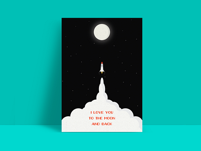 I love you to the moon and back black card friendship greeting illustration love moon print rocket space valentines white