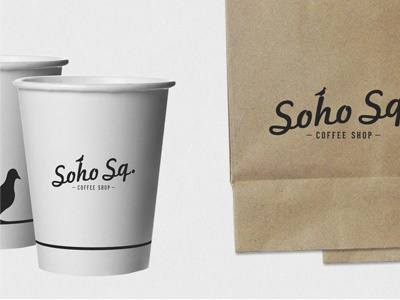 Soho Sq. Coffee Shop Identity branding coffee cup identity logo logo mark paper bag pigeon set shop soho