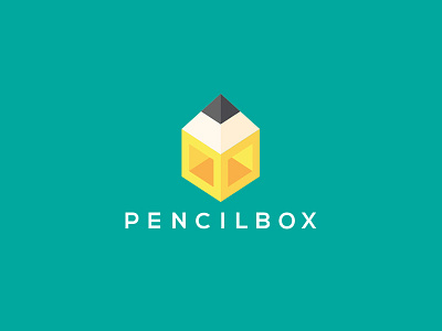 Logo for Pencilbox box cube interior isometric logo pencil pencilbox