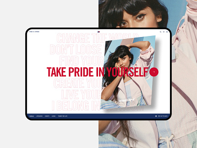 Tommy Hilfiger – Moving Forward Together advertising all caps clothing editorial experience fashion influencer interactive interface jameela jamil layout mega menu menu platform pride rollover sport typography ui website