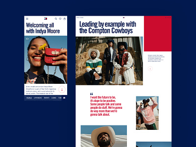 Tommy Hilfiger – People Pages american boxes clothing collection compton cowboys design editorial fashion grid indya moore influencer layout mobile movement platform pride responsive sport trade gothic website