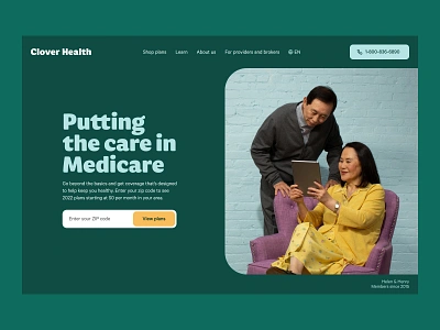 Clover Health Homepage b2c boomer chunky dtc elderly form friendly graphic design health healthcare homepage insurance landingpage medicare phone platform rounded tech ui website