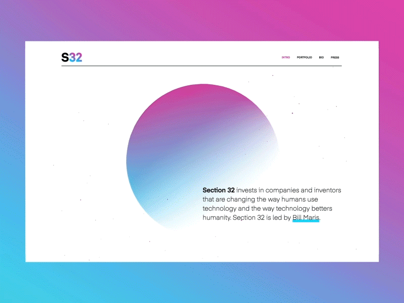 Section 32 – Homepage diagonal google gradients grid parallax portfolio tilting vector venture website