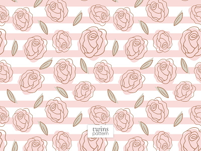 Elegant Sweet Rose Seamless Vector Pattern - Vintage Background floral pattern pink roses pink stripe background rose pattern stripe background sweet pink vector pattern