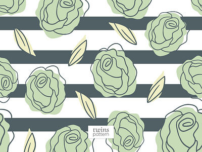 Vintage Roses Pastel Sweet Green rose pattern stripe background vector pattern