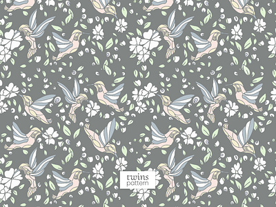 Gentle Hummingbird with White Flower Seamless Pattern