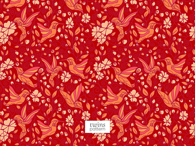 Exotic Elegant Red Hummingbird Flower Seamless Vector Pattern animal pattern asian pattern bird pattern floral pattern flower hummingbird illustration sakura vector pattern