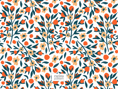 Bloom Bloom Flower and Orange Seamless Vector Pattern floral pattern flower illustration nature pattern orange peach colour sakura flower vector pattern