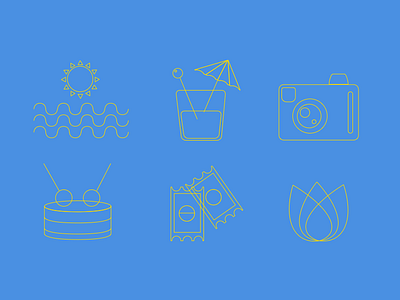 Summer Icons blue festive icons lines simple summer yellow